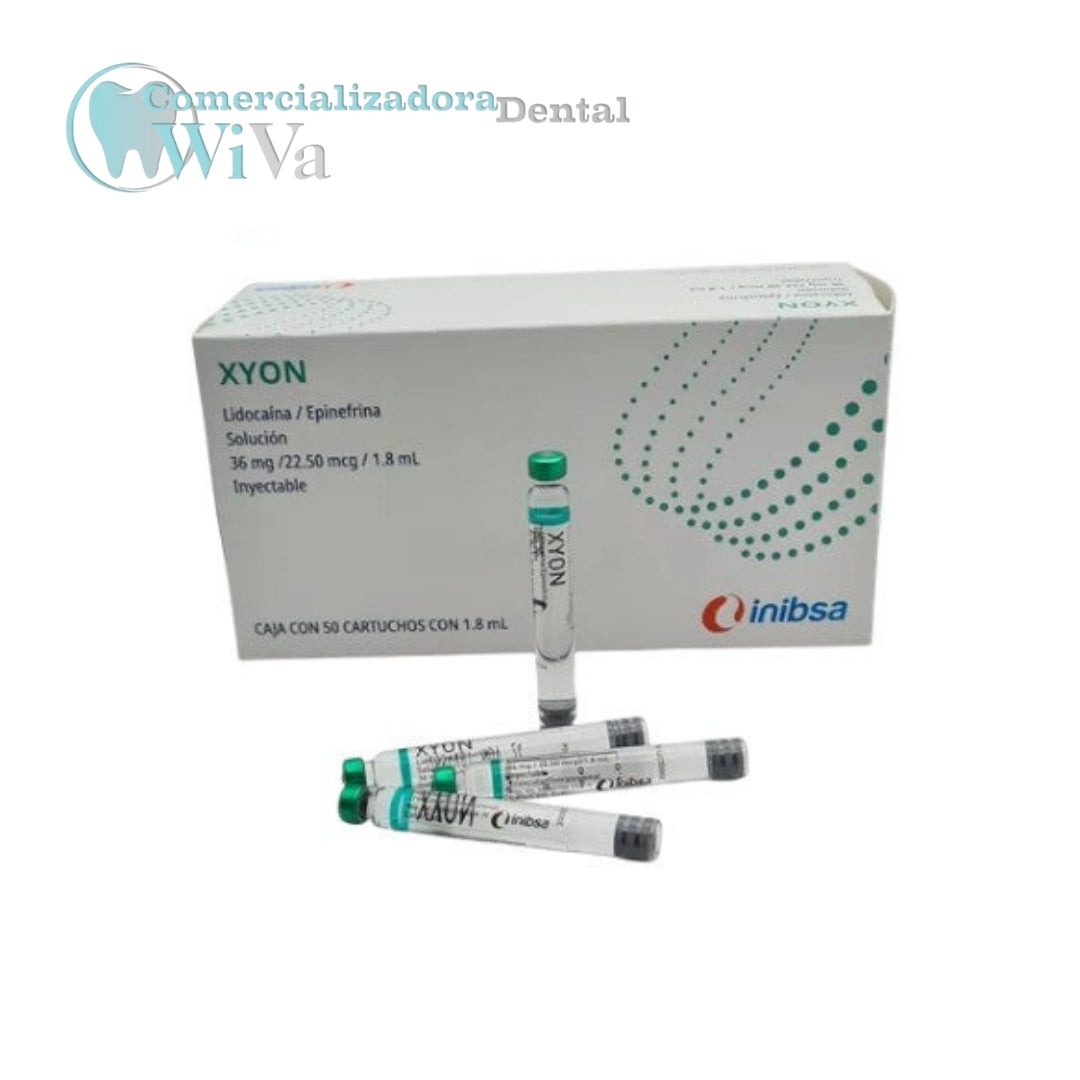 Xyon Lidocaína con Epinefrina 2% – Inibsa (50 cartuchos de vidrio 1.8 ml)