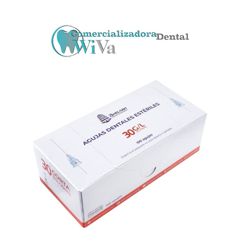 Agujas Dentales Estériles 30G Corta (0.3 x 25 mm) – ANELSAM (100 pzs)